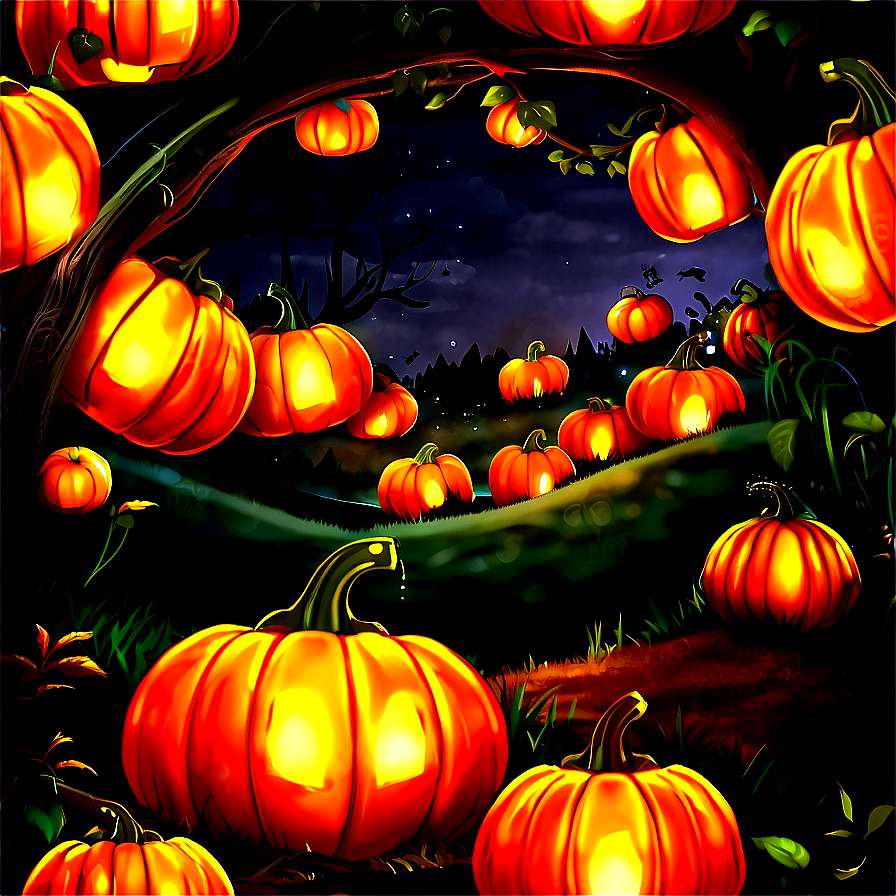 Pumpkin Patch With Glowing Lanterns Png 33