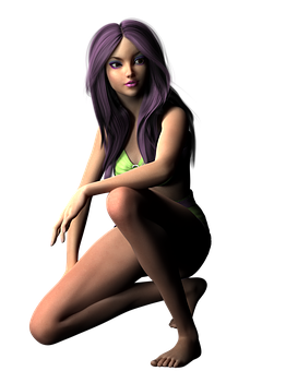 Purple Haired3 D Character Sitting