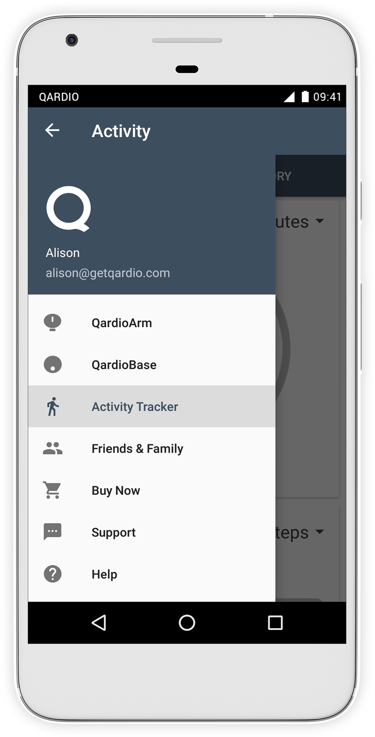 Qardio App Activity Screen