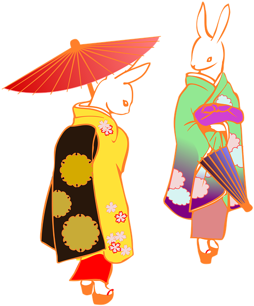 Rabbit Couplein Traditional Kimonos