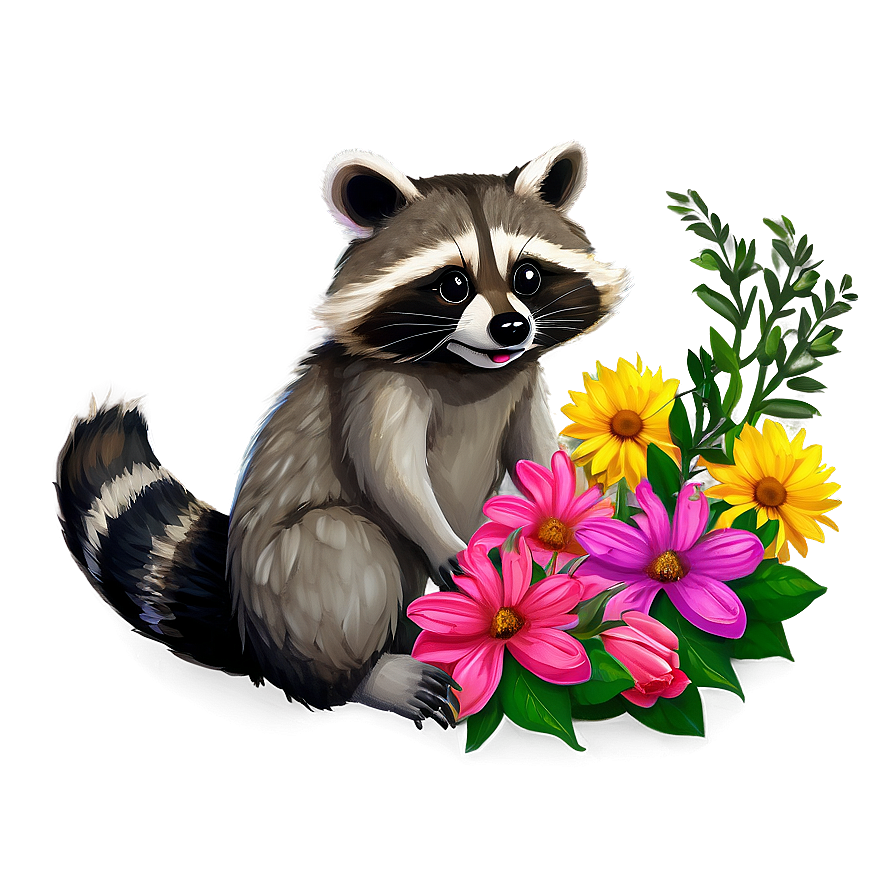 Raccoon With Flowers Png Ffm