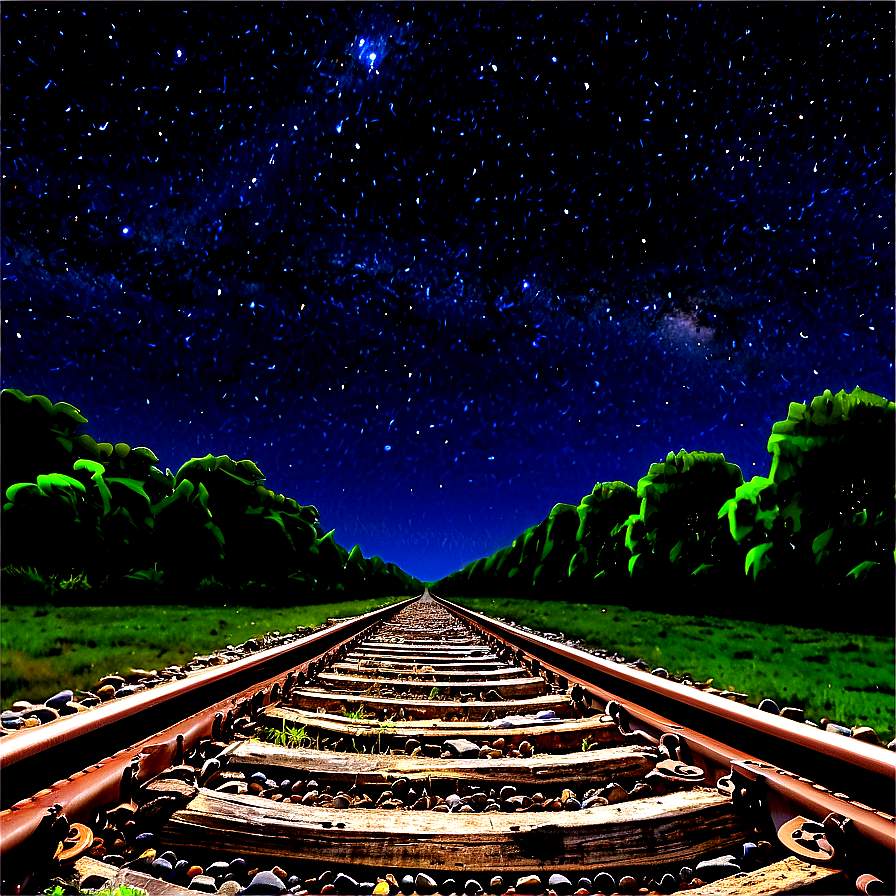 Railroad Tracks Under Starry Night Png 06122024