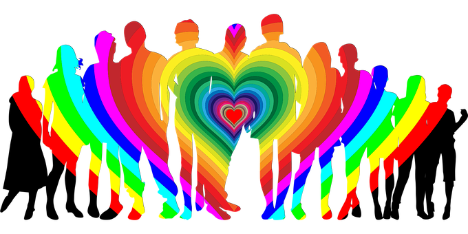 Rainbow Colored Silhouettes Family Heart