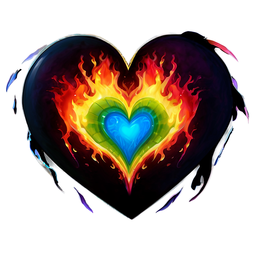 Rainbow Heart On Fire Png Cfh