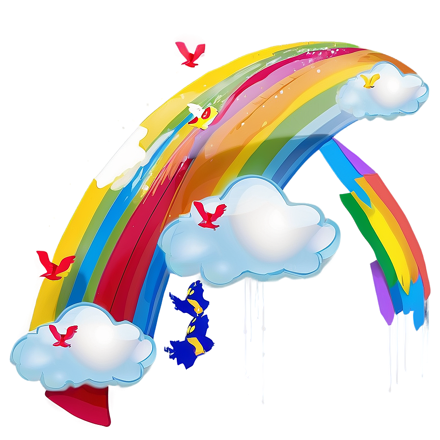 Rainbow With Clouds And Birds Png 81