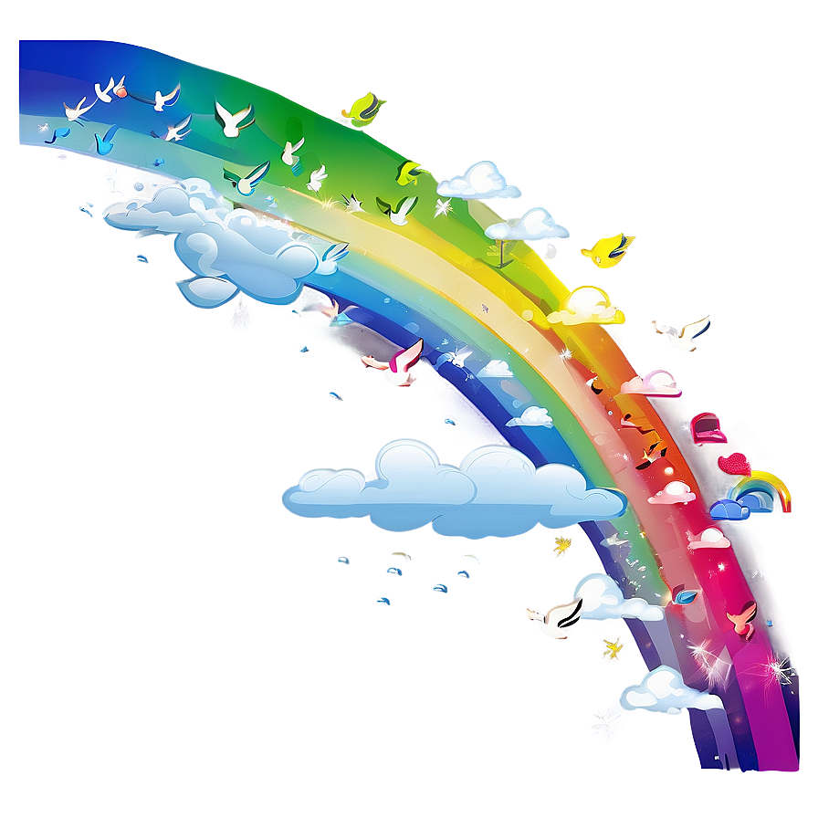 Rainbow With Clouds And Birds Png Pyc65