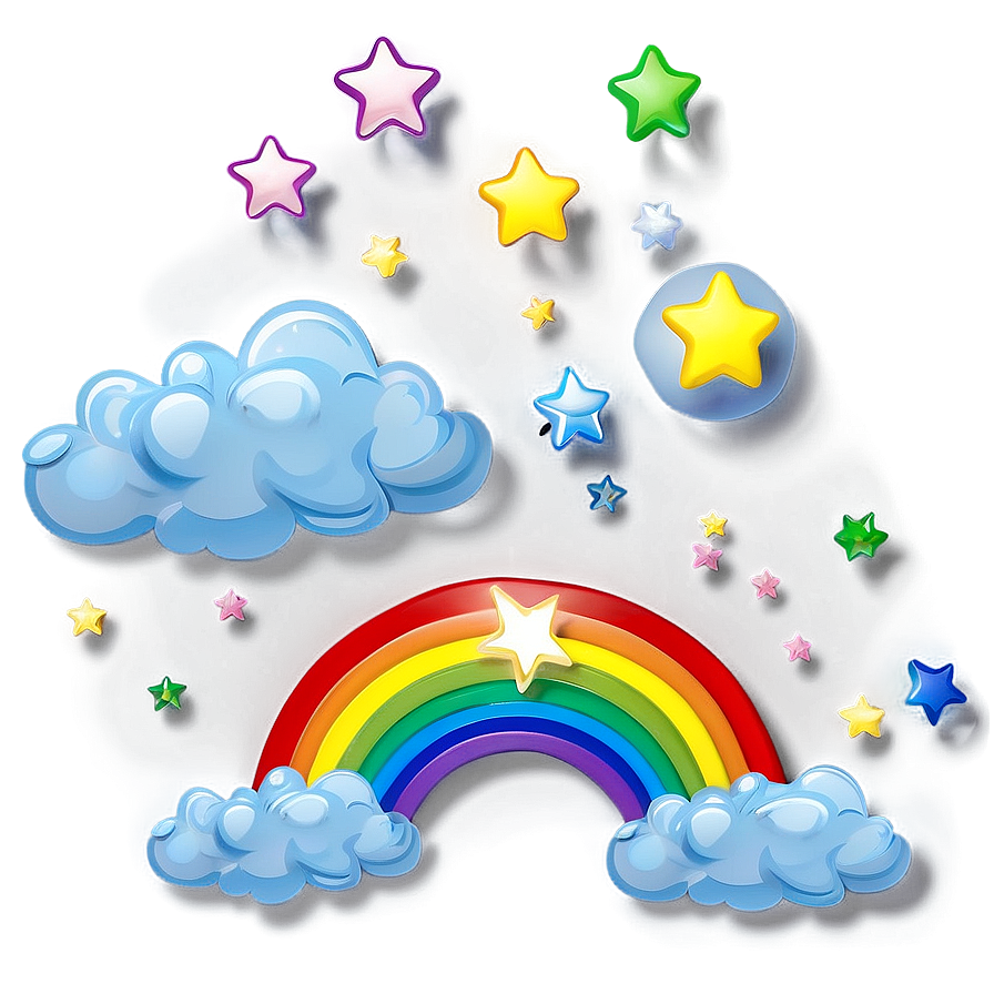 Rainbow With Clouds And Stars Png 06282024