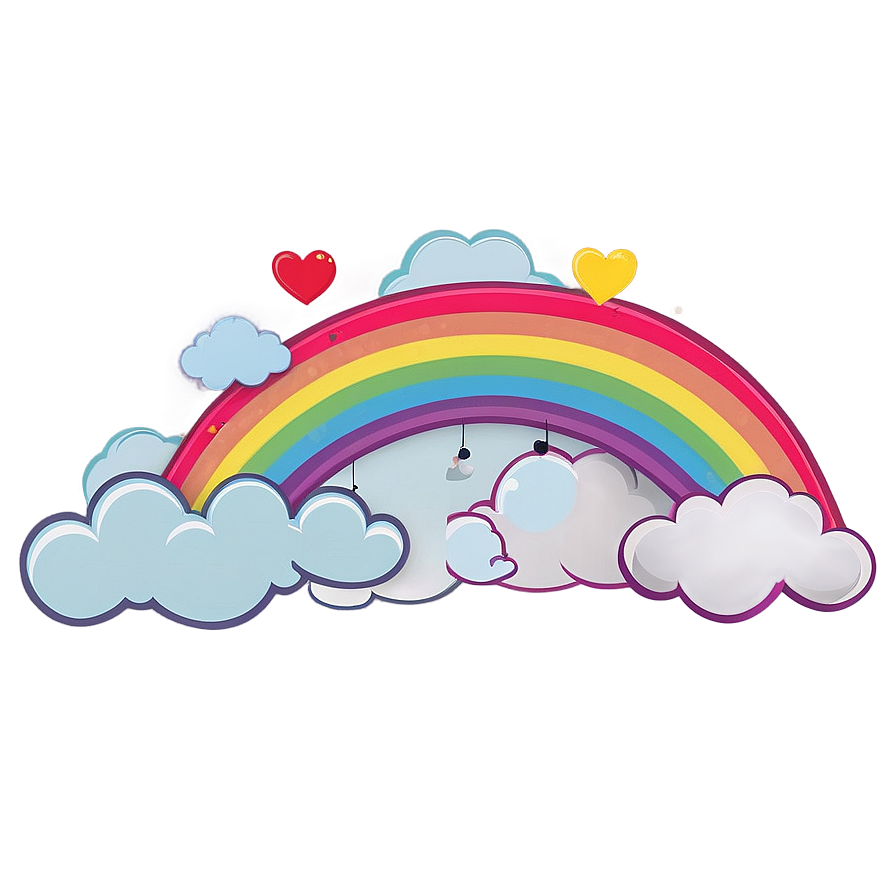 Rainbow With Clouds Cute Style Png 32