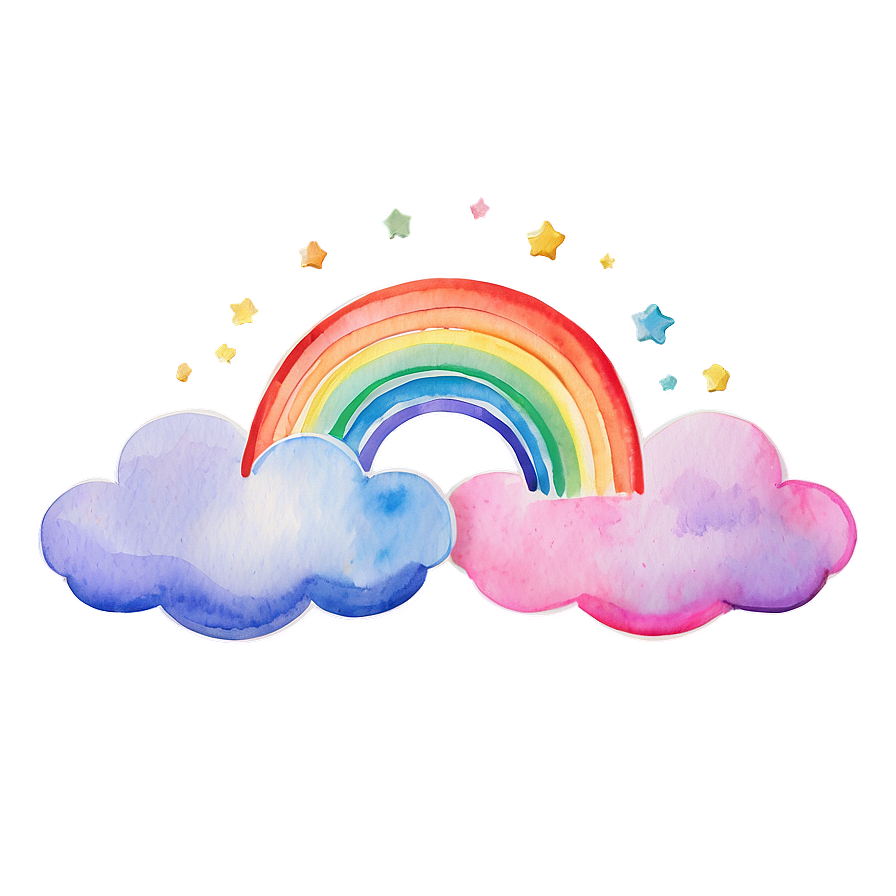 Rainbow With Clouds In Watercolor Png 45