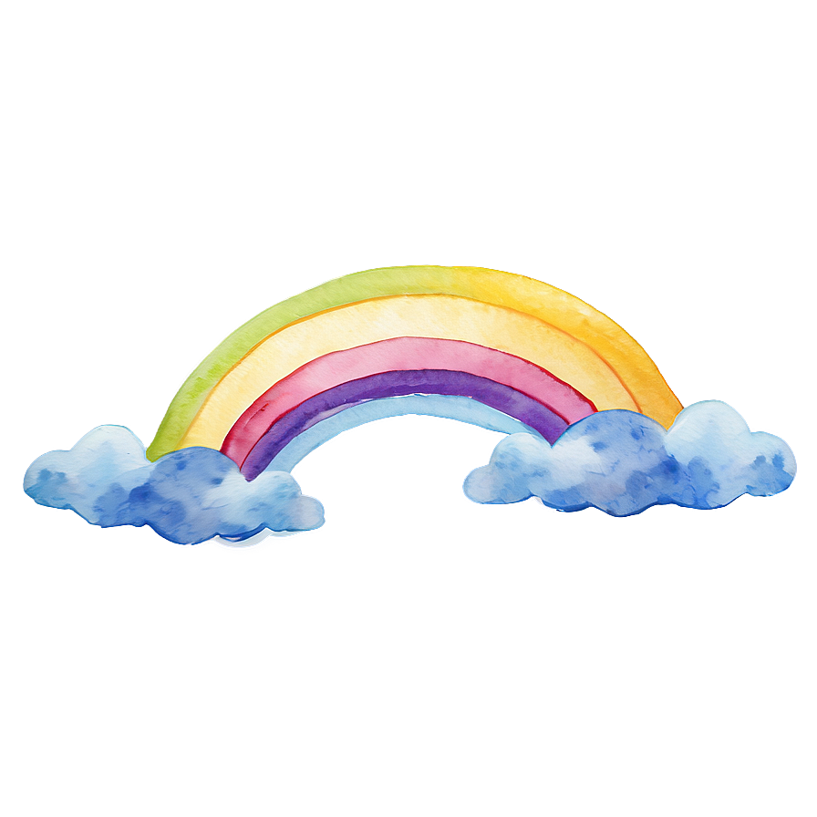 Rainbow With Clouds In Watercolor Png 98