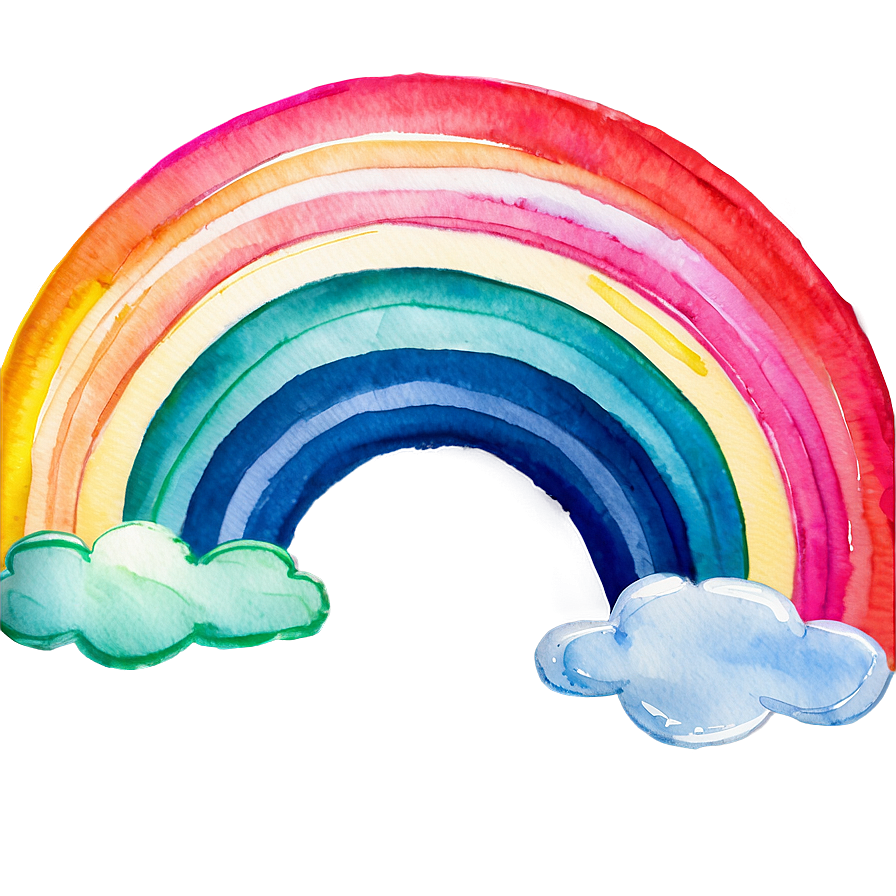 Rainbow With Clouds In Watercolor Png 99