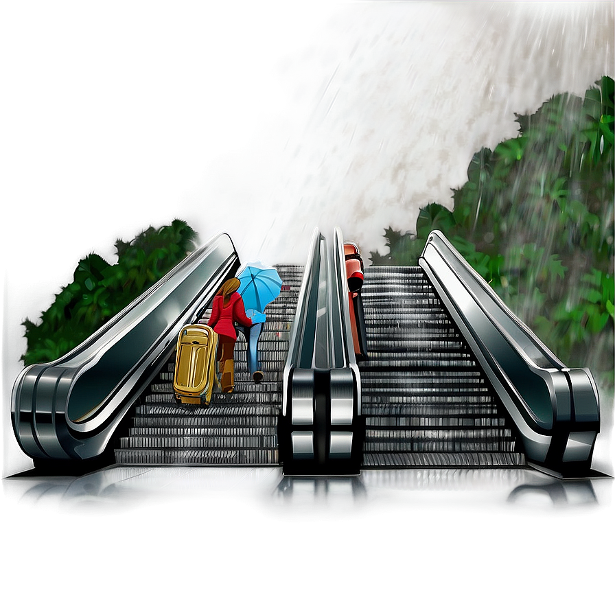 Rainy Day Escalator Scene Png Pgv