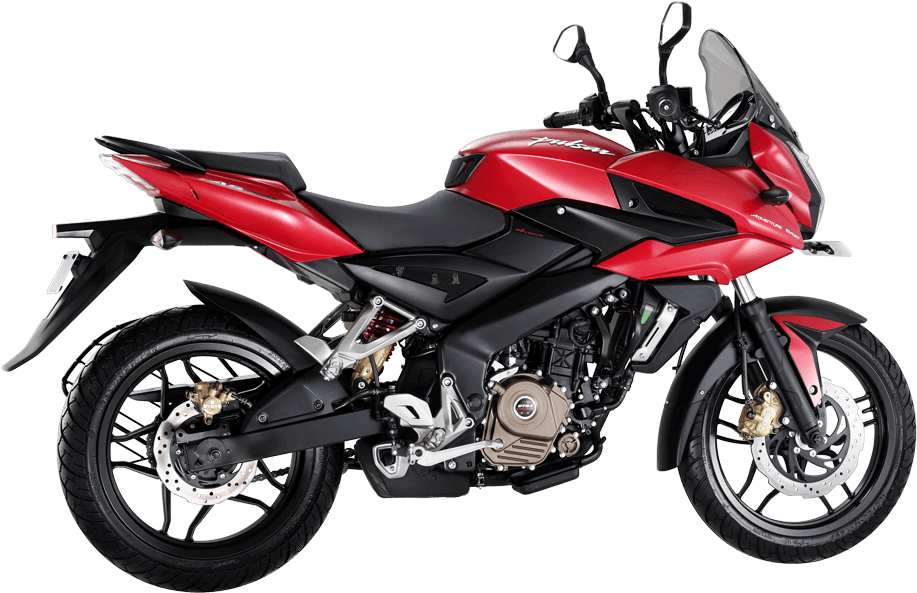 Red Bajaj Pulsar Motorcycle Profile View