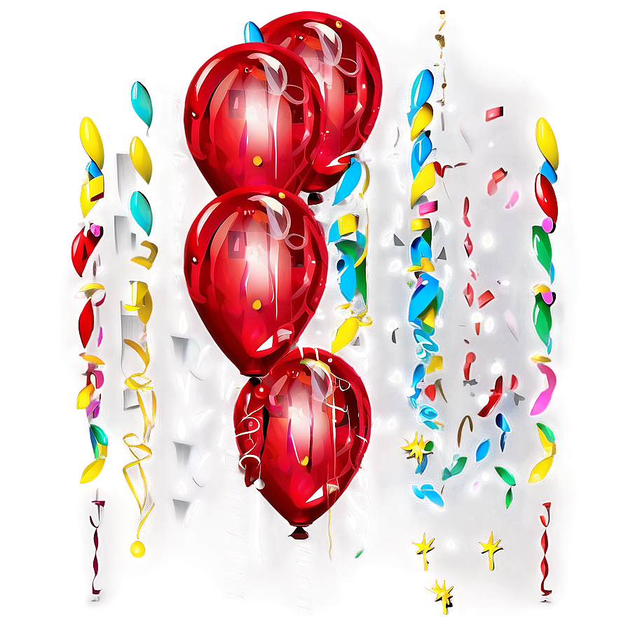 Red Balloons With Confetti Png Pfv12