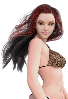 Red Black Haired3 D Model Woman