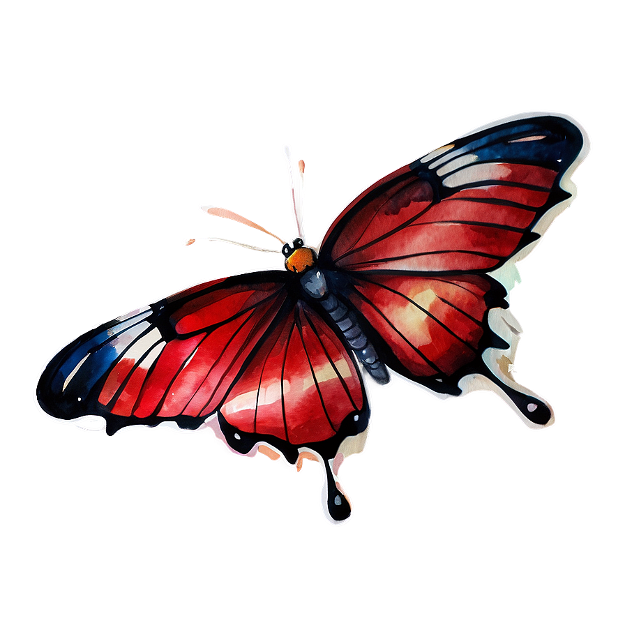 Red Butterfly Watercolor Png 33