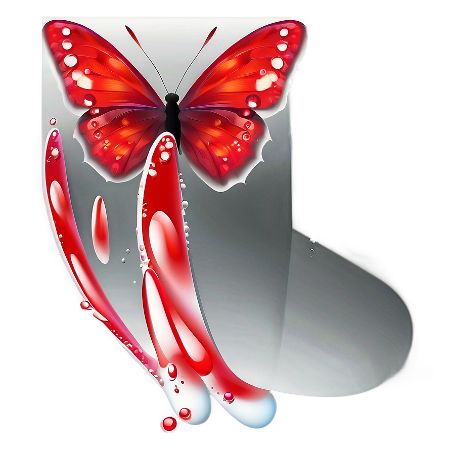 Red Butterfly With Dew Png Wat59