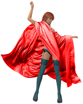 Red Cape Dance Pose Woman