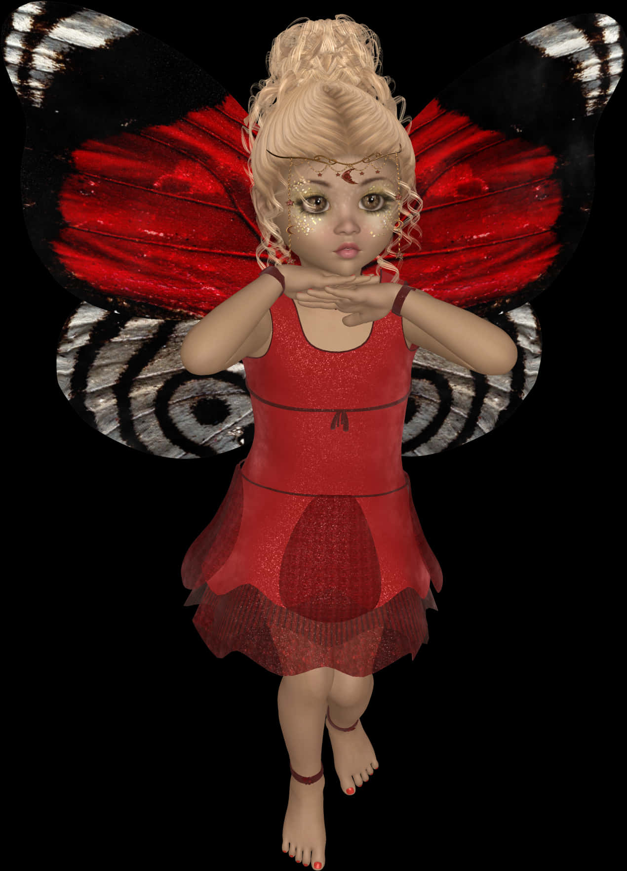 Red Dress Fairy With Butterfly Wings