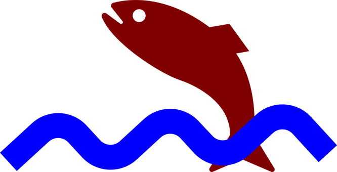 Red Fish Icon Above Blue Waves