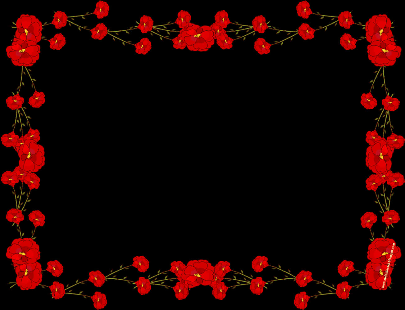 Red Floral Frameon Black Background