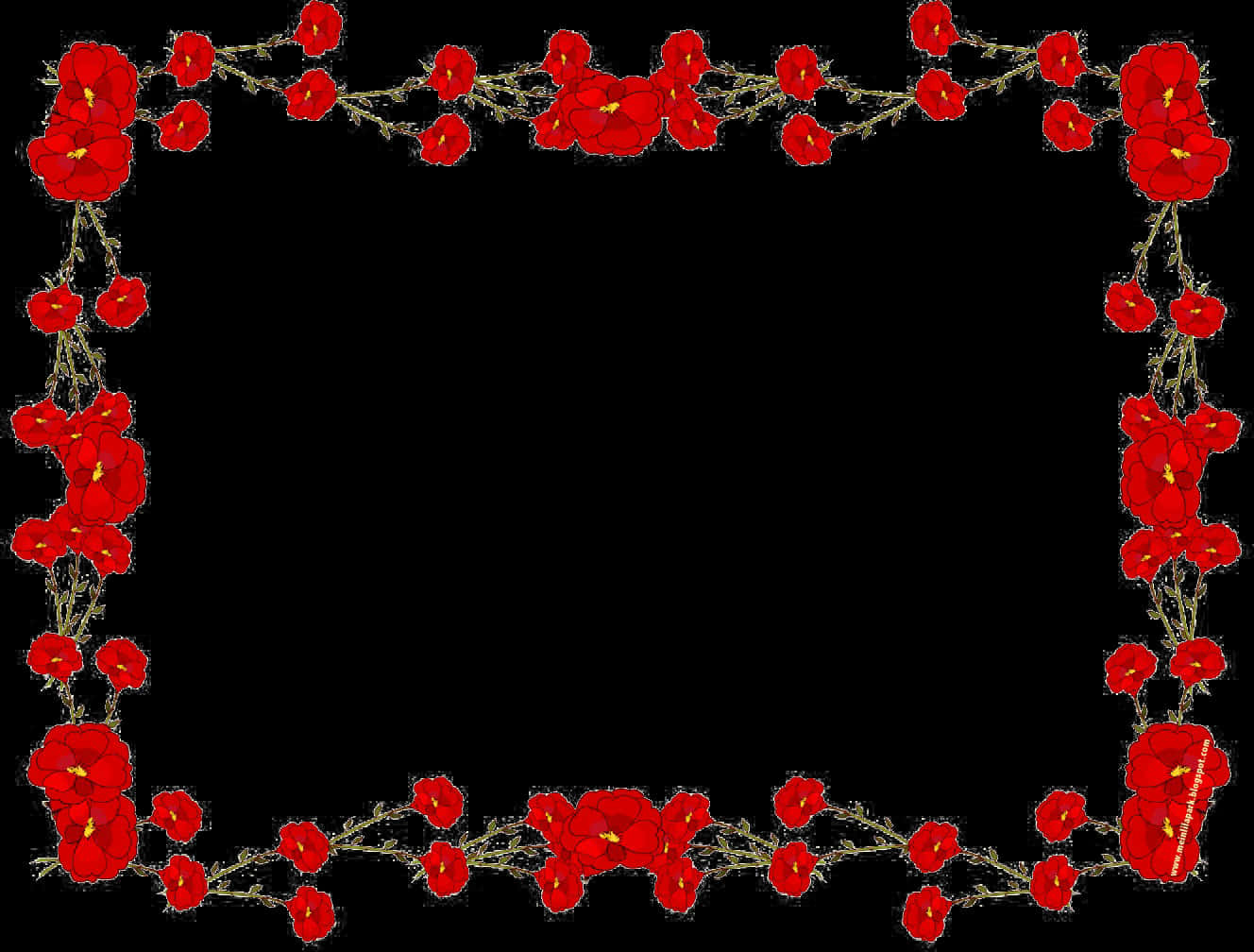 Red Floral Frameon Black Background