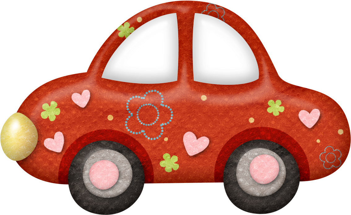 Red Floral Patterned Cartoon Car