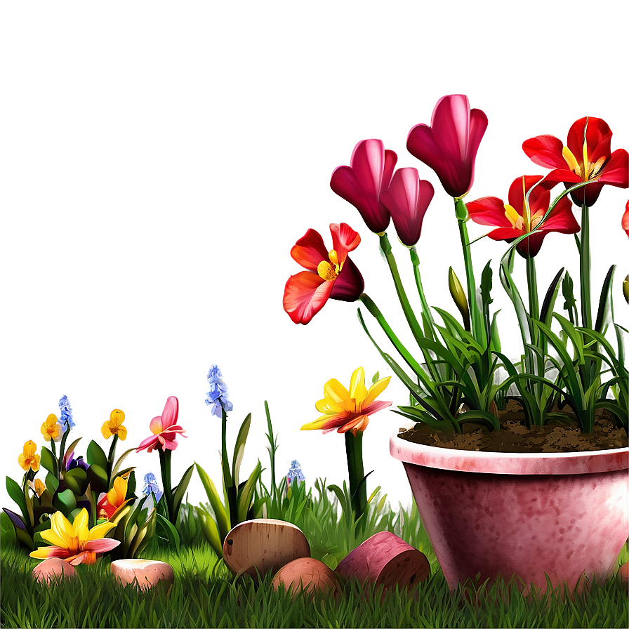 Red Flower Garden Scene Png Vkr