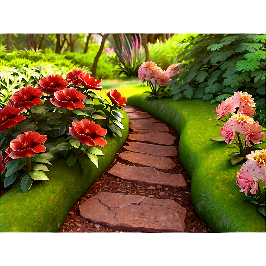 Red Flowers Garden Path Png 91