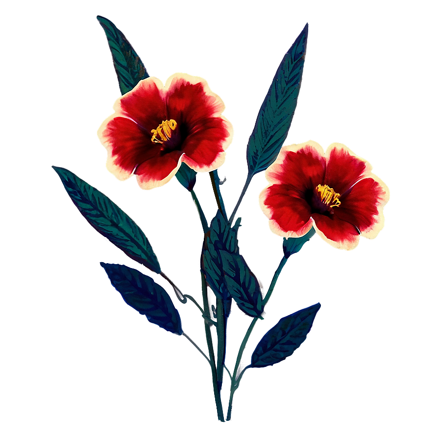 Red Flowers Vintage Png Sle