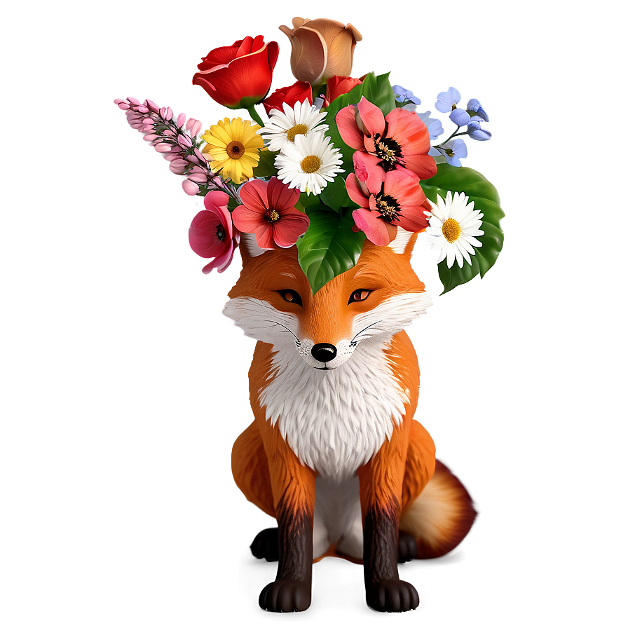 Red Fox With Flowers Png 73