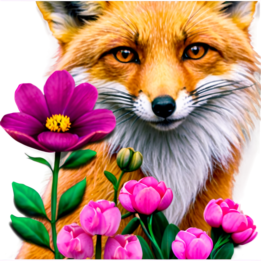 Red Fox With Flowers Png Bfm