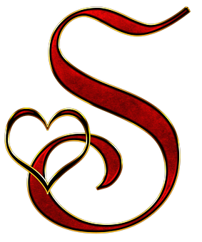 Red Golden Letter Swith Heart