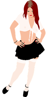 Red Haired Cartoon Womanin White Outfit