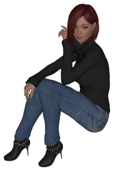 Red Haired3 D Character Sitting