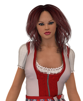 Red Haired3 D Characterin Traditional Dress