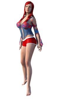 Red Haired3 D Modelin Summer Outfit