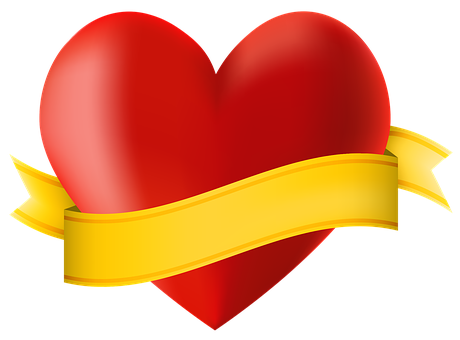 Red Heart Yellow Banner Graphic