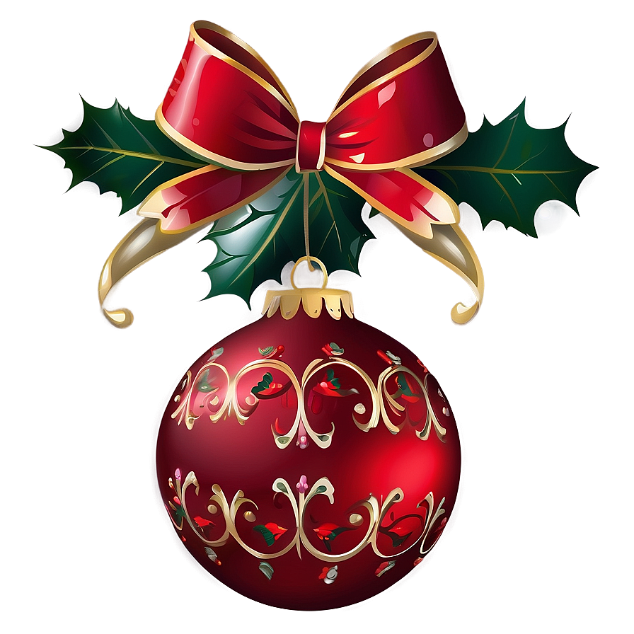 Red Ornament With Holly Png Wbg