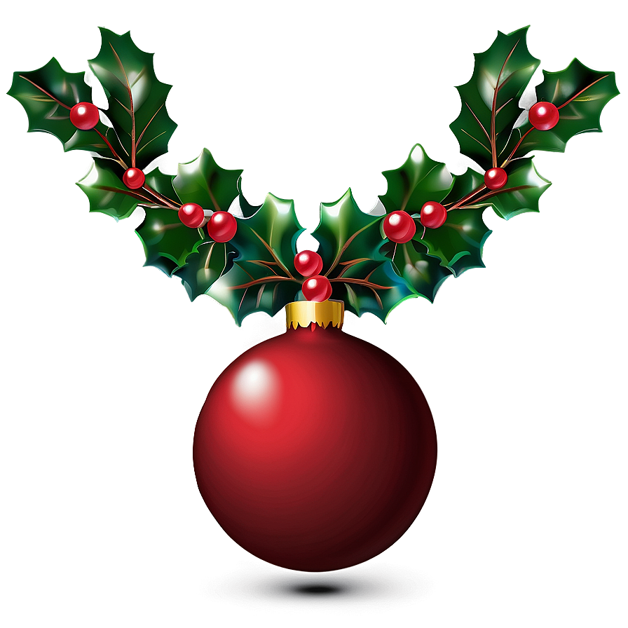 Red Ornament With Holly Png Xuw73