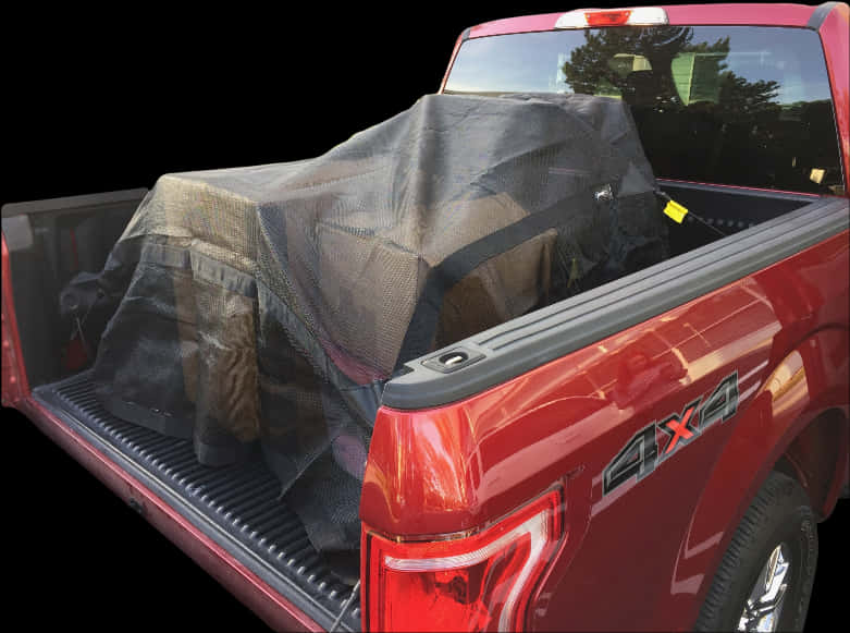 Red Pickup Truck Cargo Covered With Tarp