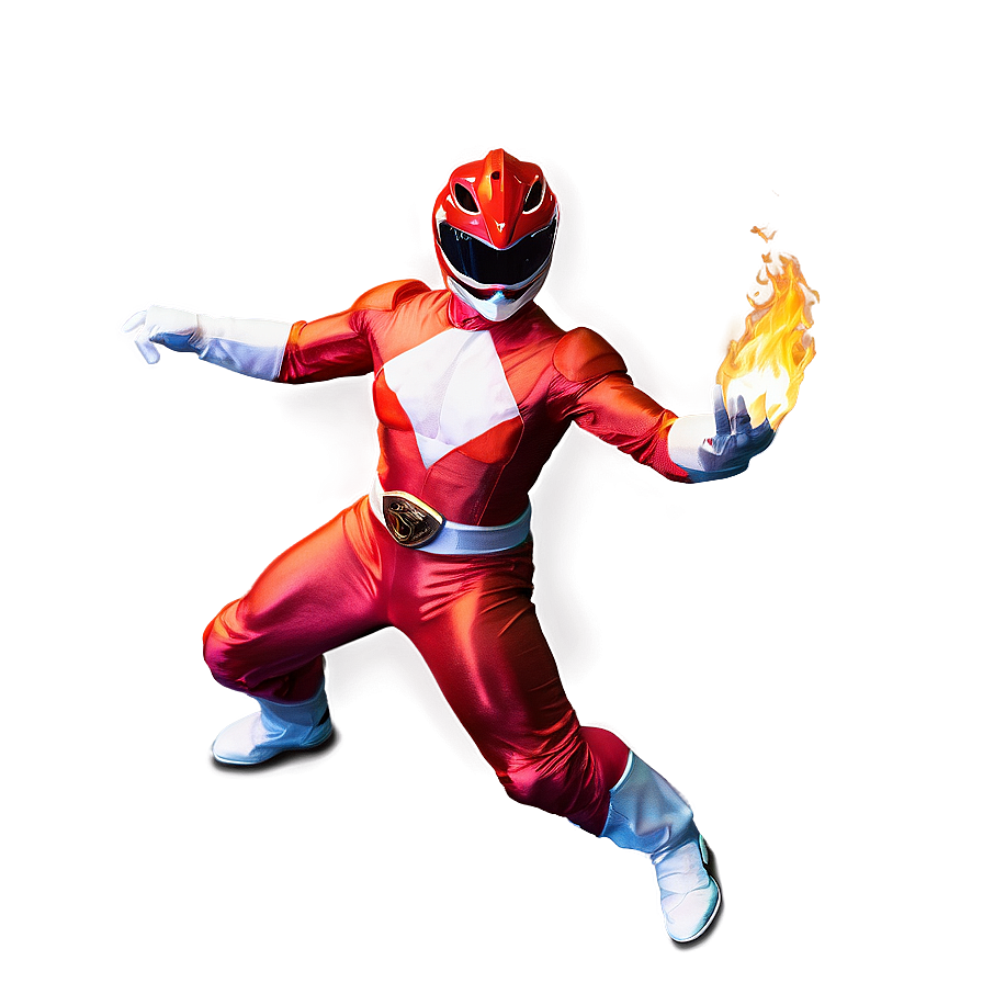 Red Power Ranger With Fire Background Png Itm