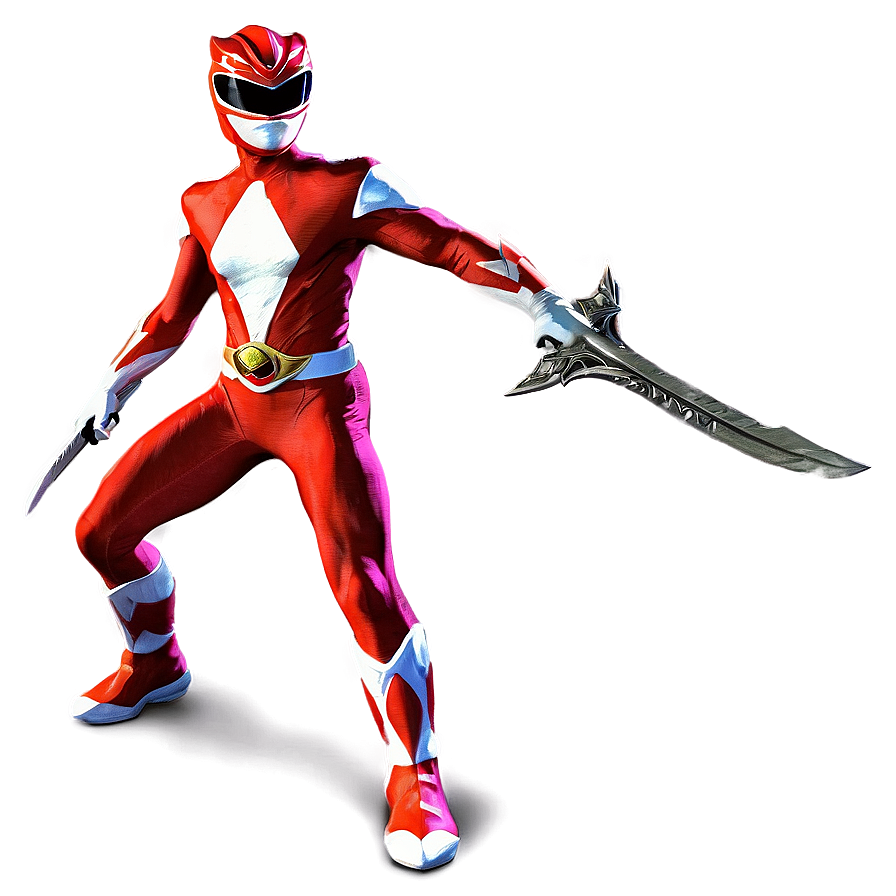 Red Power Ranger With Sword Drawn Png Apj