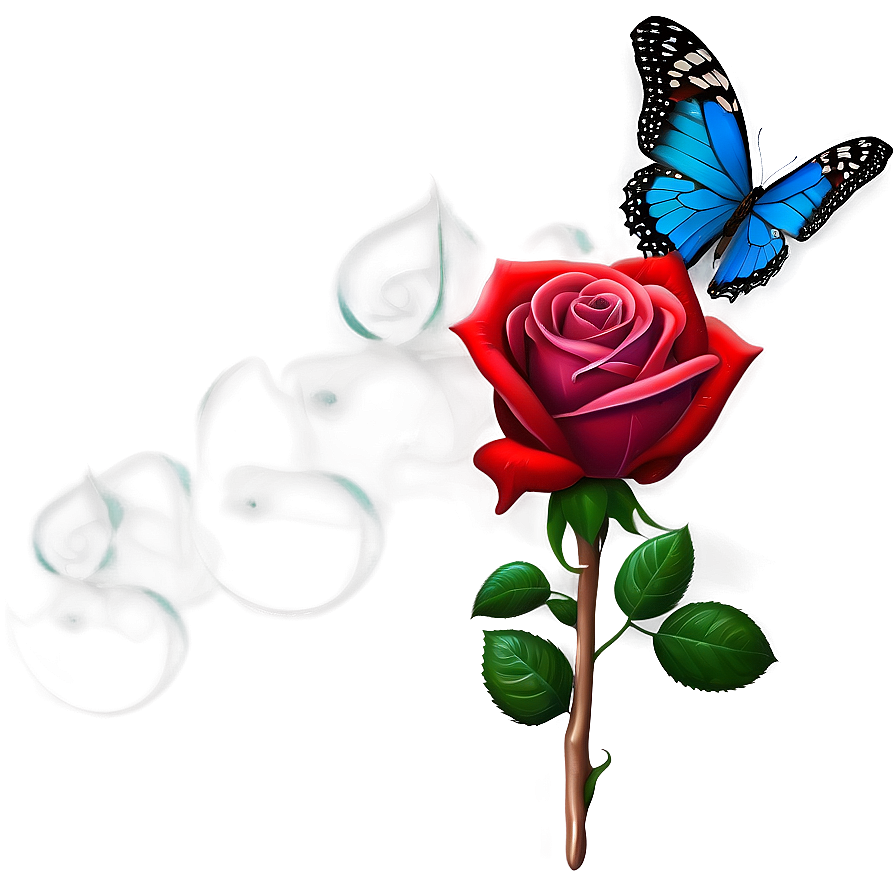 Red Rose With Butterfly Png Uvw49