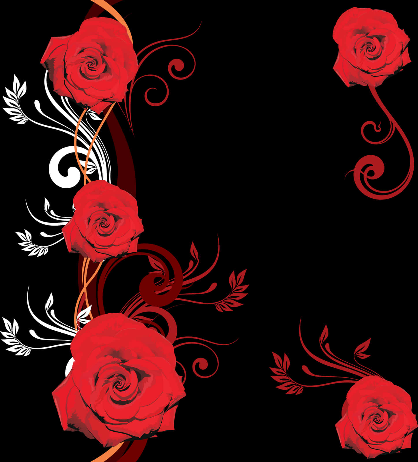 Red Roses Black Background Vector