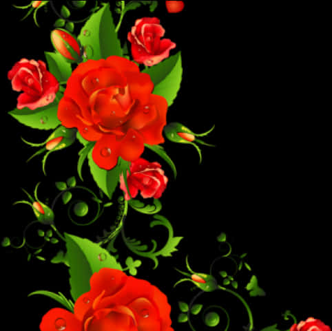 Red Roses Floral Designon Black Background