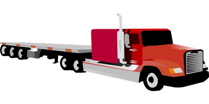 Red Semi Truck Flatbed Trailer