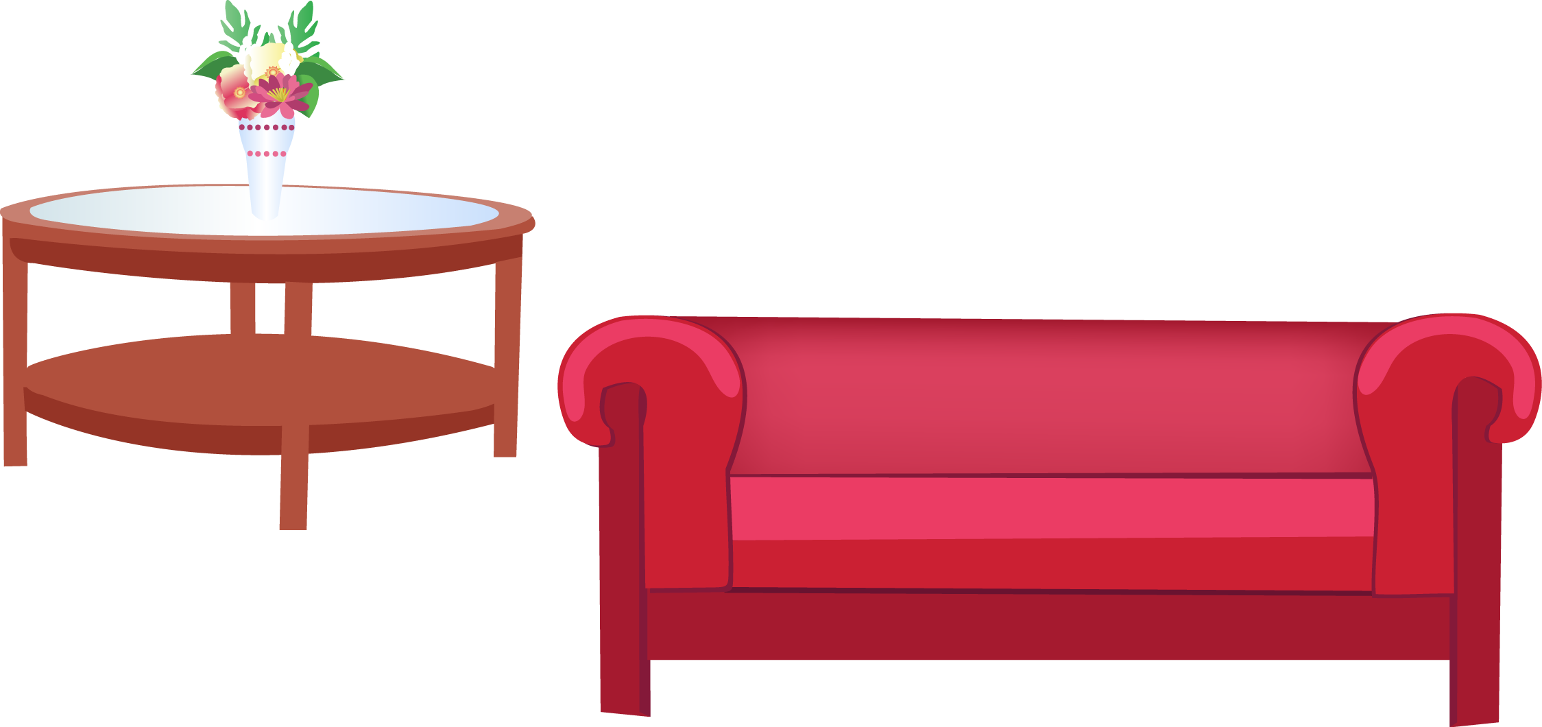 Red Sofaand Coffee Table Setup