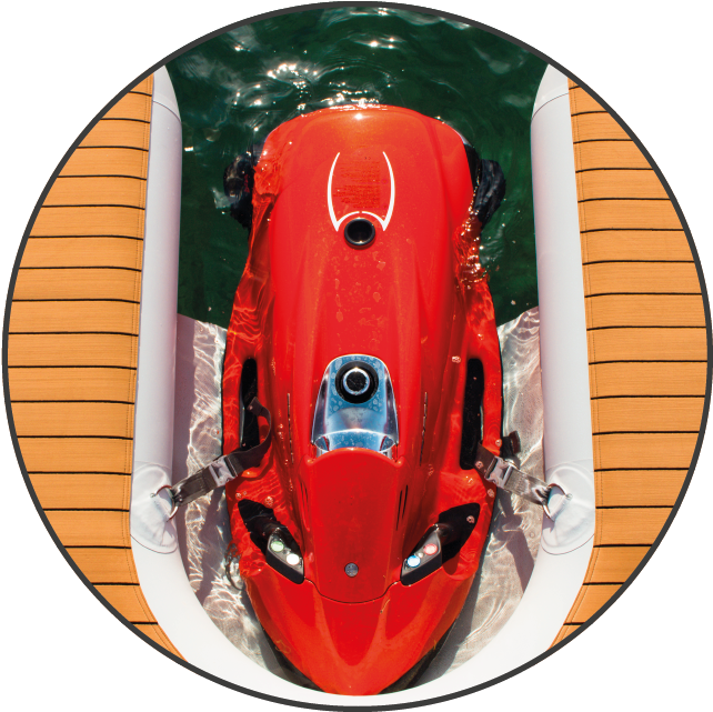 Red Speedboat Aerial View Docked