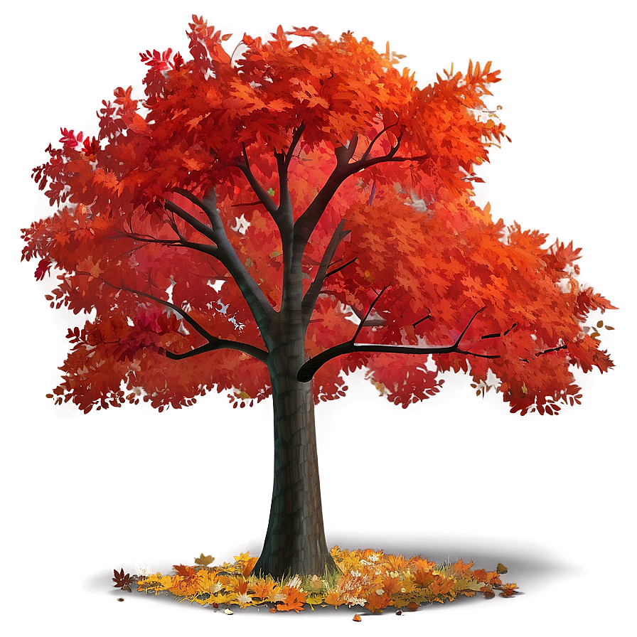 Red Tree In Autumn Park Png Etm47